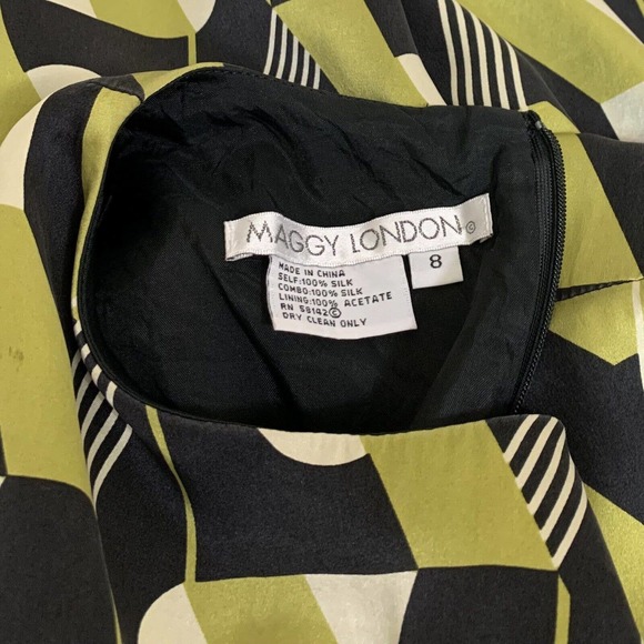 Maggy London Dress Women's Green Black Multicolor Silk Abstract Sleeveless - Picture 5 of 8